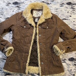 ❌SOLD❌Roxy Brown Corduroy Faux Fur Lined Jacket Size Small